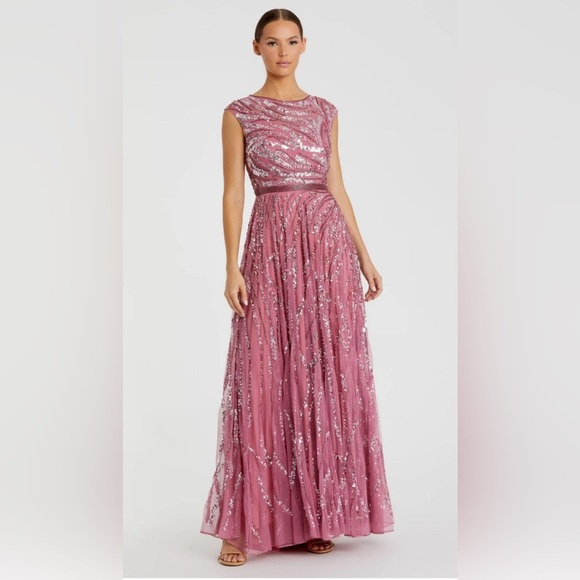 NWT | Mac Duggal 5445 Plum Pink Cap Sleeve Embellished Evening Gown Size 12 - Picture 3 of 14